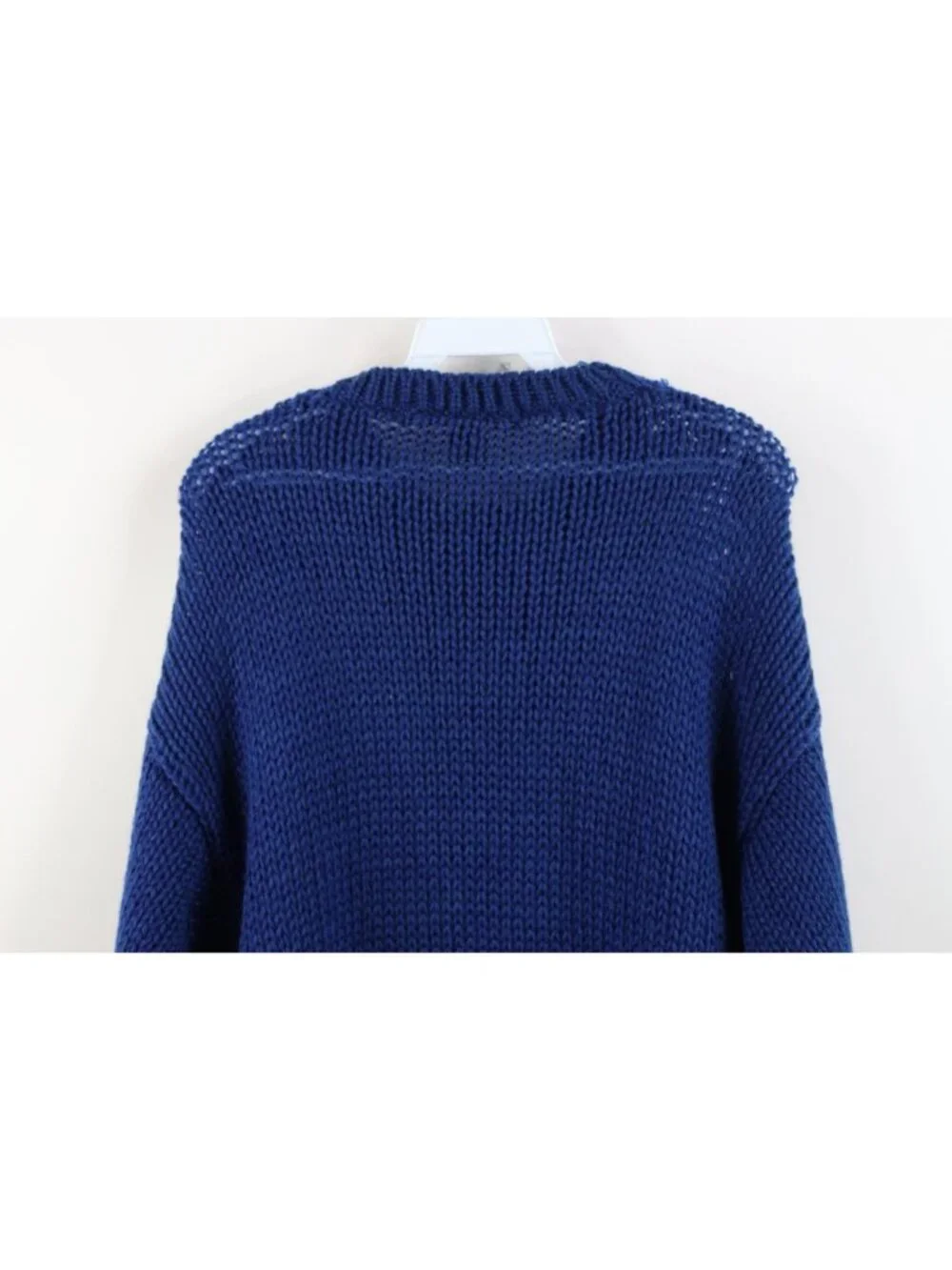 Vintage 90s Streetwear Mens Medium Hand Made Chunky Crochet Knit Sweater Blue